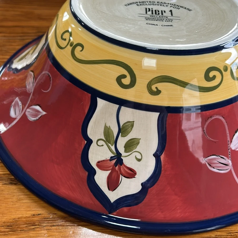 Pier 1 earthenware 11” salad/serving bowl in retired Vallarta pattern. - Picture 9 of 13